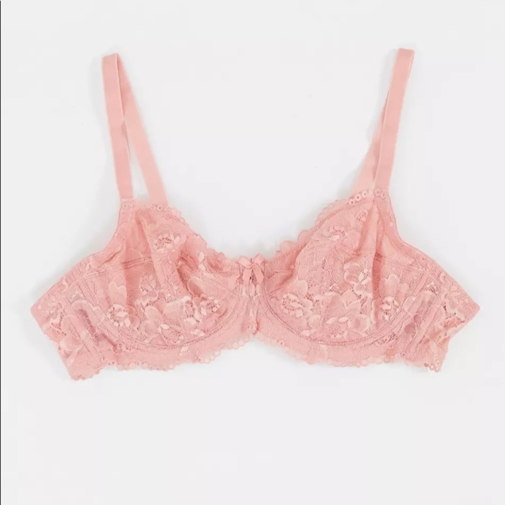 Asos Ivory Rose Curve Non‎ Padded Lace Balconette Bra Dusty Pink NWT